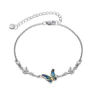 VONALA Bracelet 925 Sterling Silver Shell/Dolphin/Turtle/Star/Butterfly Mermaid/Cat/Star And Moon/Clover/Heart Ocean Beach Bracelet Opal Moonstone Jewellery Gifts for Women (D-Butterfly)
