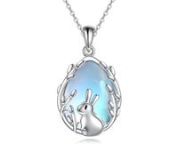 VONALA Bunny Necklace for Women 925 Sterling Silver Rabbit Moonstone Pendant Necklace Easter Bunny Jewelry Gifts for Women Girls