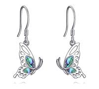 VONALA Butterfly Abalone Earrings 925 Sterling Silver Blue Half Butterfly Drop Earrings Butterfly Wing Dangle Dangling Earrings Butterfly Jewellery Gift for Women Girls