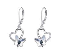 VONALA Butterfly Earrings for Women 925 Sterling Silver Leverback Drop Dangle Earrings with White Crystals Butterfly Jewellery Birthday Gifts for Her Girls Mum Wife