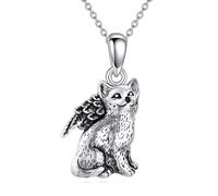 VONALA Cat Angel Wing Pendant Necklace Sterling silver Kitty Guardian Angel Chain Jewelry Gifts for Girls Women Cat Lovers
