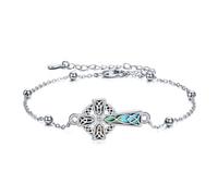 VONALA Celtic Cross Bracelets for Women 925 Sterling Silver Inlaid Abalone Shell Bracelet Irish Jewellery Gifts for Women Men