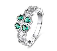 VONALA Celtic Knot Clover Ring Green Shamrock Sterling Silver Emerald Four-leaf Rings St Patrick's Day Jewelry Irish Gifts for Women Grandma(11#)