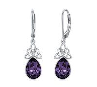 VONALA Celtic Knot Earrings 925 Sterling Silver Amethyst Earrings Purple Crystal Leverback Dangle Earrings February Birthstone Earrings for Women Girls