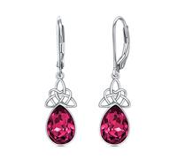 VONALA Celtic Knot Earrings July Birthstone 925 Sterling Silver Simulated Ruby Earrings Red Crystal Leverback Teardrop Dangle Earrings Irish Jewellery Gift for Women