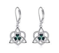 VONALA Celtic Knot Irish Earrings 925 Sterling Silver Shamrock Clover Drop Dangling Dangle Earring Lervback St Patricks Day Jewellery Gift for Women