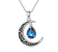 VONALA Celtic Necklace for Women Sterling Silver Crescent Moon Necklace Blue Aquamarine Celtic Moon Pendant Moon Jewelry Gifts for Women Teens Girls
