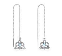 VONALA Celtic Threader Earrings 925 Sterling Silver Irish Knot Dangling Dangle Earrings Moonstone Pull Through Earrings Jewellery Gift for Women