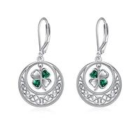 VONALA Clover Earrings Sterling Silver Celtic Knot Shamrock Earrings for Women Irish Four Leaf Clover Dangle Drop Earrings Green Crystal St Patricks Day Earrings Irish Jewelry for Women Girls