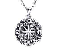 VONALA Compass Pendant Necklace 925 Sterling Silver Celtic Knot Jewellery Inspirational Friendship Graduation Travel Gifts for Men Husband