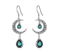 VONALA Crescent Moon Earrings 925 Sterling Silver Celtic Moon Dangle Drop Earrings Emerald Dangling Earrings Celtic Jewelry Gifts for Women Teens Girls (Emerald)