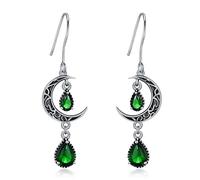 VONALA Crescent Moon Earrings 925 Sterling Silver Celtic Moon Dangle Drop Earrings Emerald Dangling Earrings Celtic Jewelry Gifts for Women Teens Girls (Light Green)
