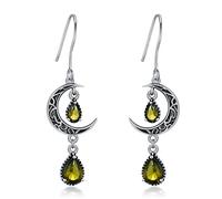 VONALA Crescent Moon Earrings 925 Sterling Silver Celtic Moon Dangle Drop Earrings Emerald Dangling Earrings Celtic Jewelry Gifts for Women Teens Girls (Olive-green)