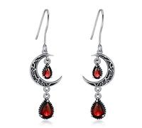 VONALA Crescent Moon Earrings 925 Sterling Silver Celtic Moon Dangle Drop Earrings Emerald Dangling Earrings Celtic Jewelry Gifts for Women Teens Girls (Red)