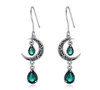 VONALA Crescent Moon Earrings 925 Sterling Silver Celtic Moon Dangle Drop Earrings Emerald Dangling Earrings Celtic Jewelry Gifts for Women Teens Girls