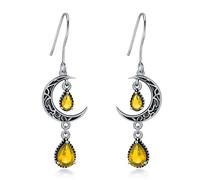 VONALA Crescent Moon Earrings 925 Sterling Silver Celtic Moon Dangle Drop Earrings Emerald Dangling Earrings Celtic Jewelry Gifts for Women Teens Girls (Citrine)
