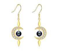 VONALA Crescent Moon Earrings Sterling Silver 14K Yellow Gold Plated Black Pearl Dangle Earrings for Women