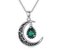 VONALA Crescent Moon Necklace Sterling Silver Celtic Moon Necklace Emerald Teardrop Necklace Celtic Jewelry Gifts for Women Girls Birthday