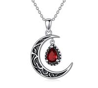 VONALA Crescent Moon Necklace Sterling Silver Celtic Moon Necklace Ruby Moon Necklace Celtic Jewelry Gifts for Women Girls Birthday