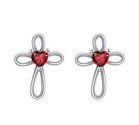 VONALA Cross Earrings 925 Sterling Silver Gemstone Cross Stud Earrings Religious Christian Baptism Jewelry First Communion Day Gifts for Women Girls (January)
