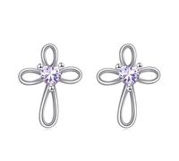 VONALA Cross Earrings for Girls 925 Sterling Silver June Alexandrite Birthstone Heart Cross Stud Earrings Religious Christian Baptism Jewelry First Communion Day Gifts for Women