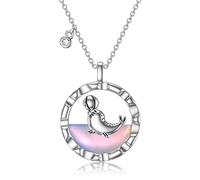 VONALA Cute Seal Moonstone 925 Sterling Silver Necklace for Women, Exquisite Ladies Lovely Pendant Jewelry, Fashionable The Seal Play Ball Gifts for Mother's Day