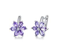 VONALA Daisy Flower Earrings S925 Sterling Silver Flower Hoop Drop Dangle Dangly June Birthstone Purple Floral Earrings for Women