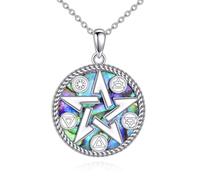 VONALA De Bruja Plata 925 Original Pentagram Pentacle Necklace Sterling Silver Witch Abalone Pendant Pagan Wiccan Jewelry for Women