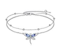 VONALA Dragonfly Anklet 925 Sterling Silver Blue Dragonfly Gifts Jewellery with Crystal Birthday Gifts for Women Girls Dragonfly Lovers (Blue)