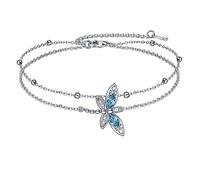 VONALA Dragonfly Anklet Chain 925 Sterling Silver Dragonfly Sea Blue Gifts Jewelry with Crystal Birthday Gifts for Women Dragonfly Lovers