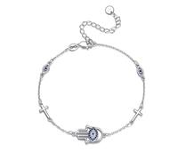 VONALA Evil Eye Bracelet 925 Sterling Silver Hamsa Hand of Fatima Cross Jewelry for Women