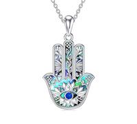 VONALA Evil Eye Necklace 925 Sterling Silver Hamsa Hand Penant Fatima Protecetion Blue Necklace Amulet Spiritual Jewellery Gifts for Women Grils