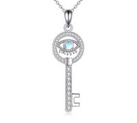 VONALA Evil Eye Necklace 925 Sterling Silver Moonstone Key Pendant Necklace Blue Eye Jewellery for Women Girls