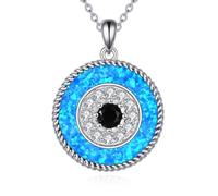 VONALA Evil Eyes Necklace 925 Sterling Silver Opal Medal Greek Protection Necklace Luck Amulet Ojo Turco Jewellery Gift for Women