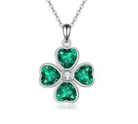 VONALA Four leaf clover Necklace 925 Sterling Silver Clover Pendant Necklace Shamrock Green Crystal Good Luck St Patrick Day Dangle Jewellery Gift for Women