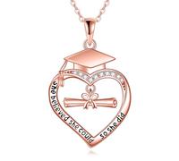 VONALA Graduation Necklaces for Her Rose Gold Plated Sterling Silver Heart Graduation Necklace Bachelor's Hat Pendant 2025 High School Senior College Gifts for Women