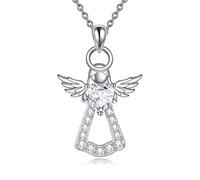 VONALA Guardian Angel Pendant Necklace 925 Sterling Silver with Heart Cubic Zirconia Angel Jewellery Birthday Gifts for Women Teen Girls Daughter Wife