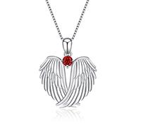 VONALA Guardian Angel Wings Necklace Sterling Silver Pendant with Sparkle Cubic Zirconia Jewellery For Women Girls Birthday Gift Birhstone January