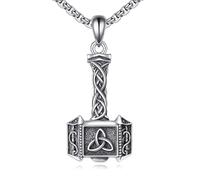VONALA Hammer Thor's Necklace Sterling Silver Viking Thor Pendant for Men