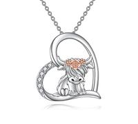 VONALA Heart Highland Cow Necklace 925 Sterling Silver Scotland Cow Pendant Necklace Jewellery Birthday Gifts for Her Women Mum Animal Cow Lover(Highland Cow Heart)