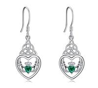 VONALA Irish Claddagh Earrings 925 Sterling Silver Celtic Knot Dangle Earrings Drop Dangling Earring Jewellery Gift for Women