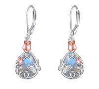 VONALA Labradorite Butterfly Leverback Earrings 925 Sterling Silver Rose Flower Filigree Dangle Earrings Teardrop Jewelry Birthday Gifts for Women(Labradorite Rose Butterfly)