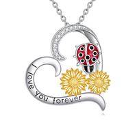 VONALA Ladybug Sunflower Necklaces for Women S925 Sterling Silver You Are My Sunshine Jewelry Gifts for Mom Wife Sister (Ladybug)