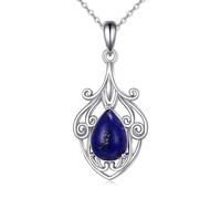 VONALA Lapis lazuli Necklace 925 Sterling Silver Filigree Teardrop Pendant Blue Lapis Stone Pendant Necklaces Boho Jewelry Gifts for Women Girls