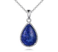 VONALA Lapis lazuli Necklace 925 Sterling Silver Vintage Blue Lapis Stone Teardrop Pendant Neckalce Bohemian jewelry Gift for Women