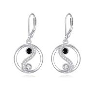 VONALA Leverback Enamel Black White Tai Chi Bagua Yin Yang Earrings - Simple Yin and Yang Life Balance Earrings for Women Girls Jewelry Birthday Gift
