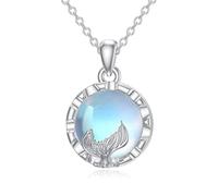 VONALA Mermaid Tail Moonstone 925 Sterling Silver Necklace, Exquisite Ladies Crystal Pendant Jewelry for Women, Necklace for Mother's Day Gifts, Girl, 18+2