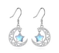VONALA Moon and Star Earrings Sterling Silver Moonstone Drop Dangle Dangling Earrings Crescent Moon Earrings for Women Jewelry Gift for Women Girls