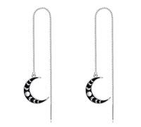 VONALA Moon Earrings 925 Sterling Silver Moon Threader Earrings Moon Phase Long Chain Dangle Drop Pull Through Earrings Jewellery Gift for Women Girls