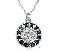 VONALA Moon Phase Urn Necklace, S925 Sterling Silver Moon and Star Pendant Necklace Round Ashes Necklace for Women Men